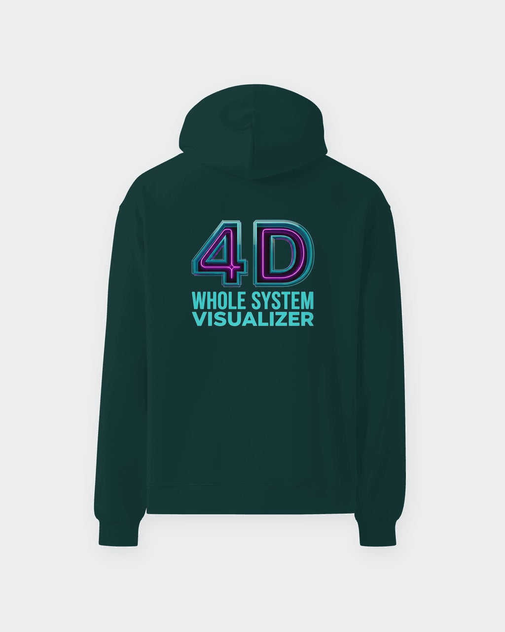 4D Visual Systems Thinker oversized hoodie in Pine Green, flat back view of the print