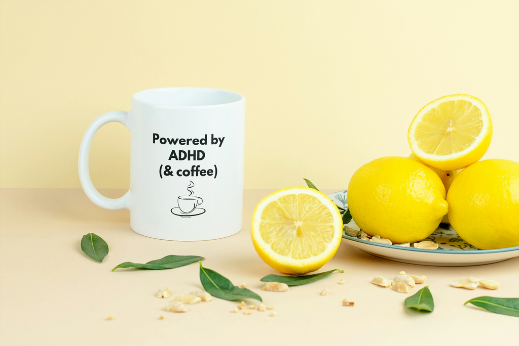 Powered by ADHD (& Coffee) | White Glossy Mug | The Neurospicy Store