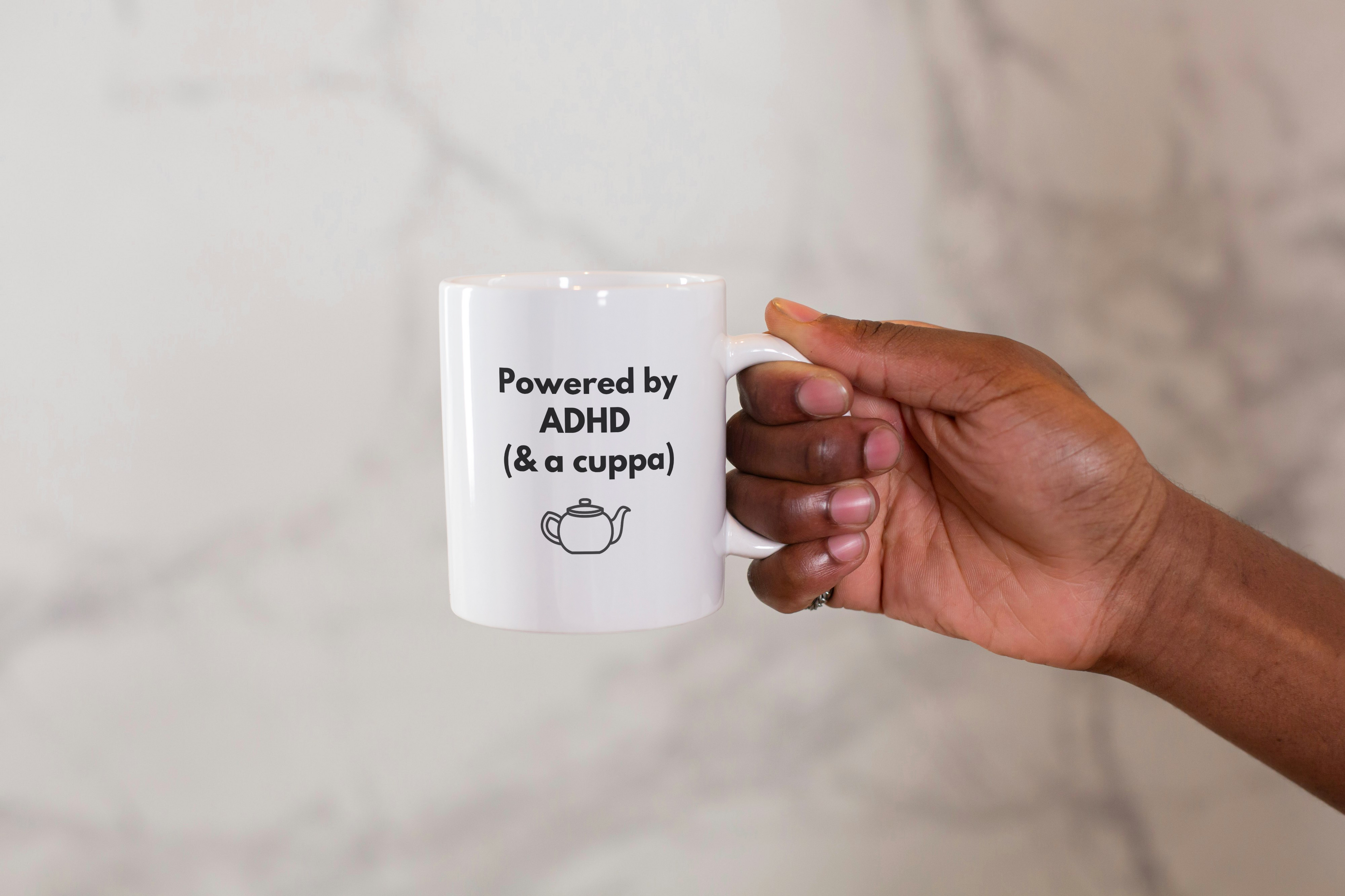 Powered by ADHD (& Cuppa) | White Glossy Mug | The Neurospicy Store