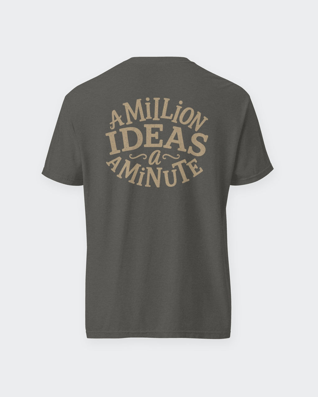 A Million Ideas A Minute tee in Pepper, flat back view of the print