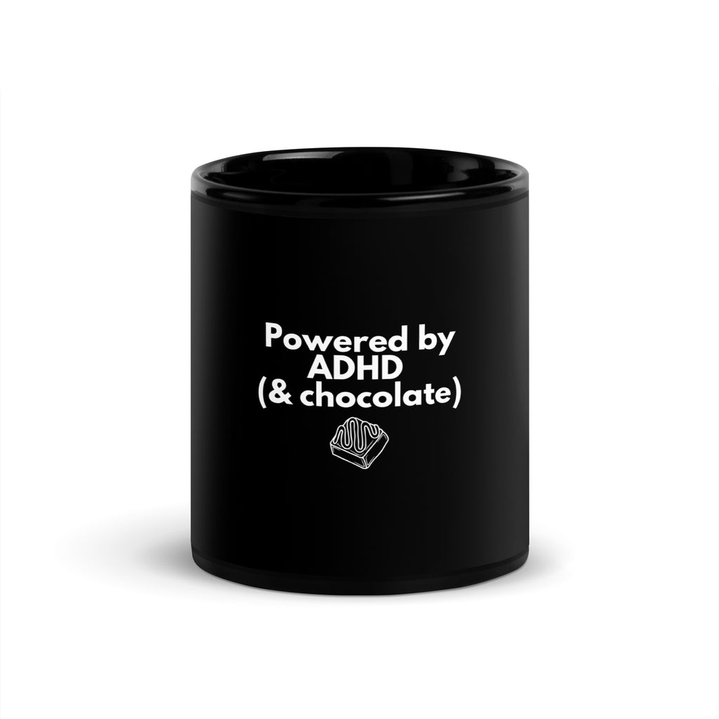Powered by ADHD (& Chocolate) | Black Glossy Mug | The Neurospicy Store