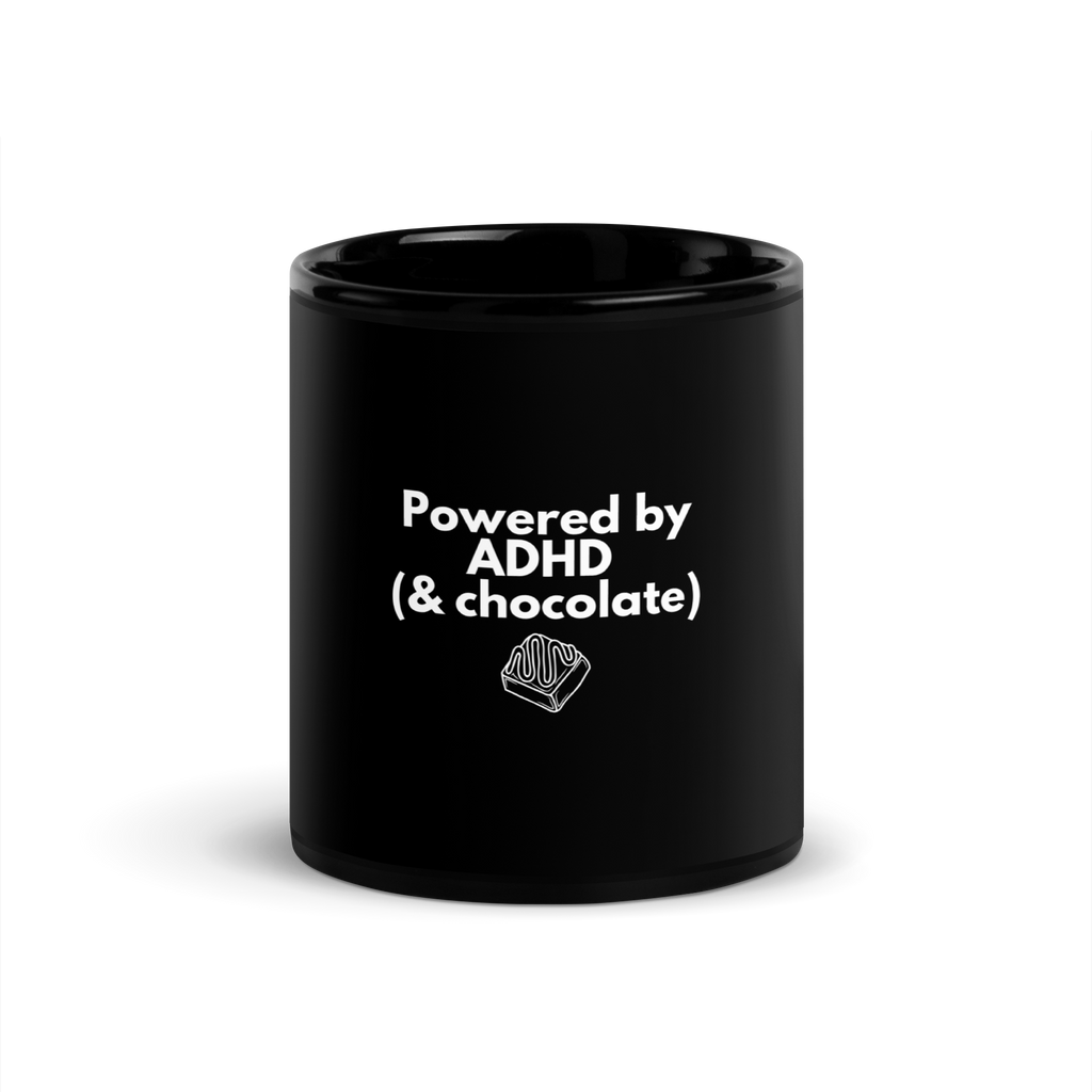 Powered by ADHD (& Chocolate) | Black Glossy Mug | The Neurospicy Store