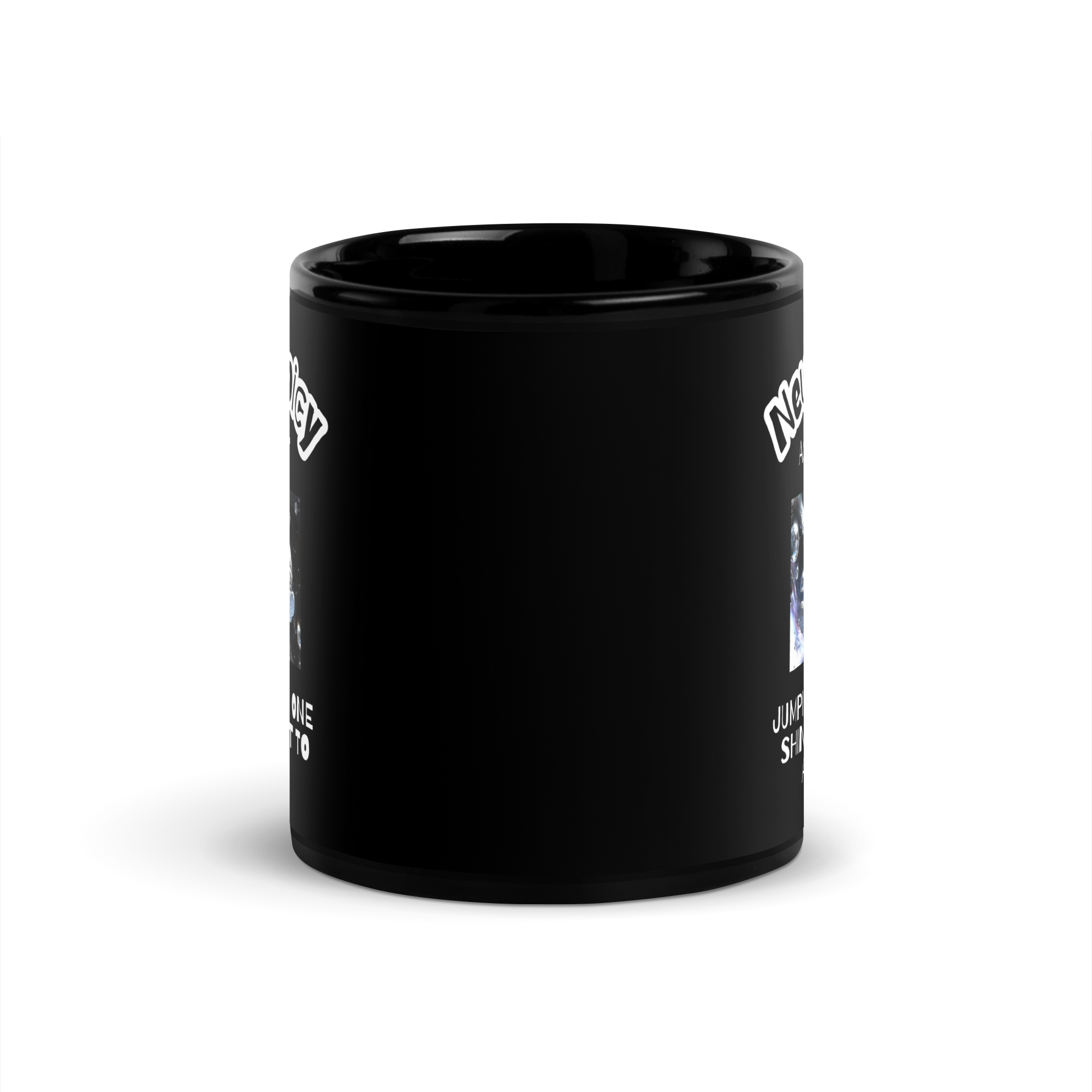 Neurospicy Astronaut Jumping From One Shiny Planet To Another | Black Glossy Mug | The Neurospicy Store