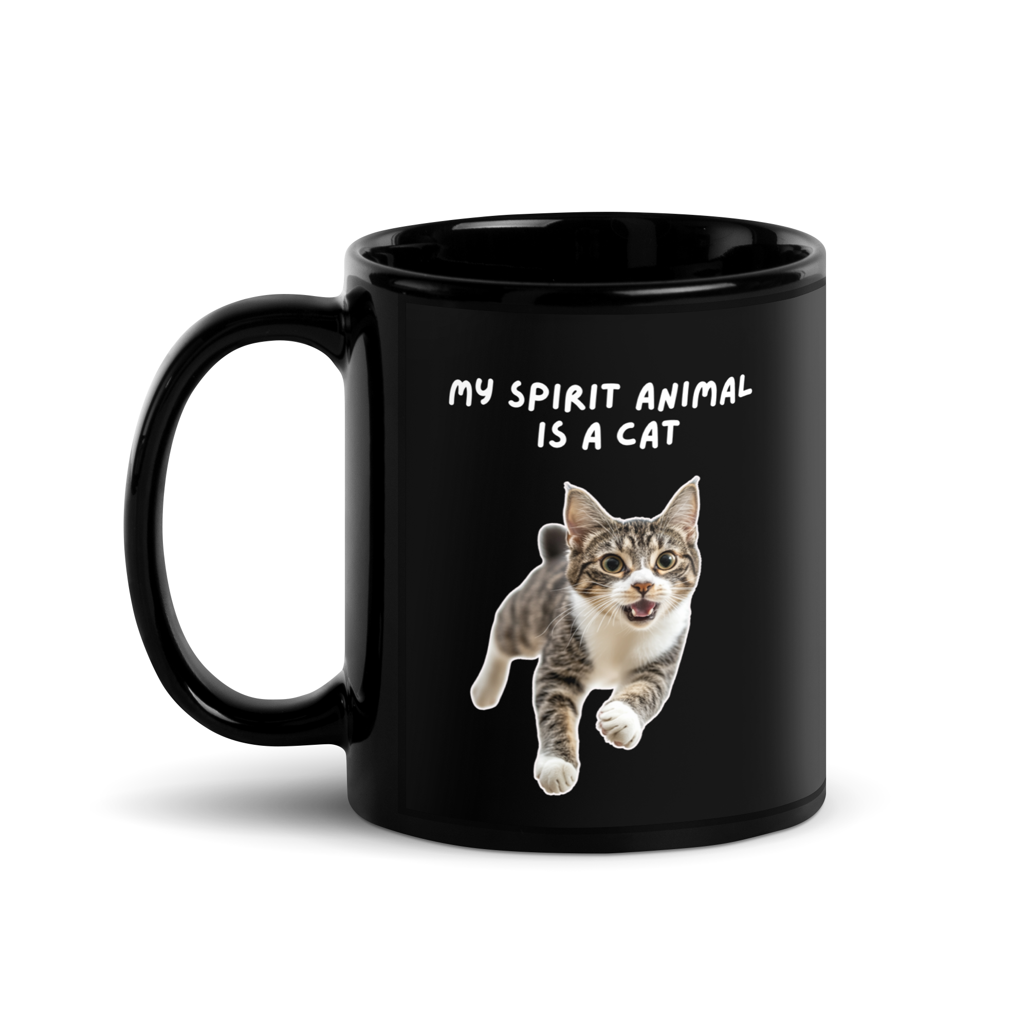 My Spirit Animal Is A Cat | Black Glossy Mug | The Neurospicy Store 11 oz