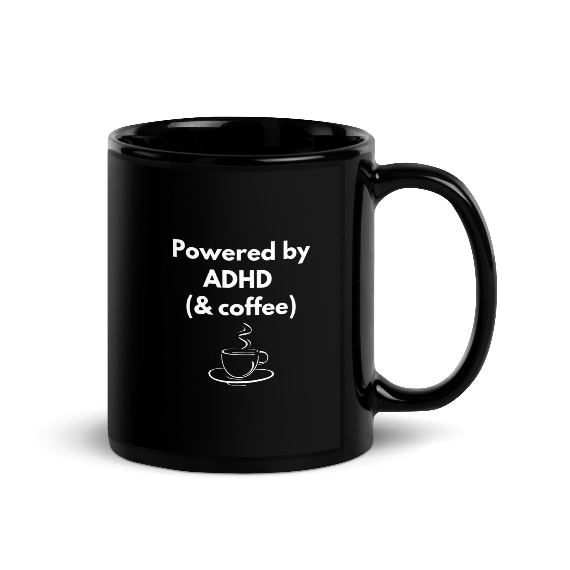 Powered by ADHD (& Coffee) | Black Glossy Mug | The Neurospicy Store