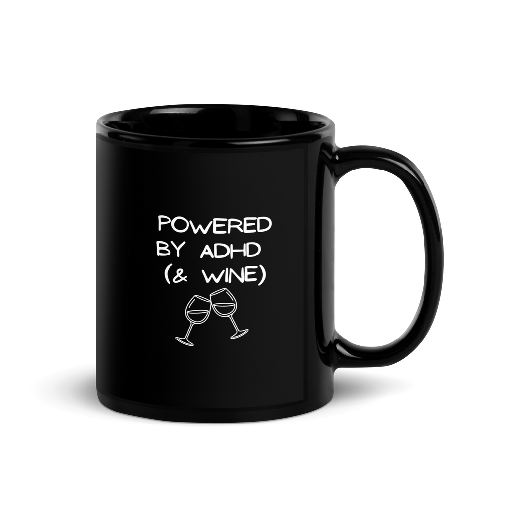 Powered by ADHD (& Wine) | Black Glossy Mug | The Neurospicy Store