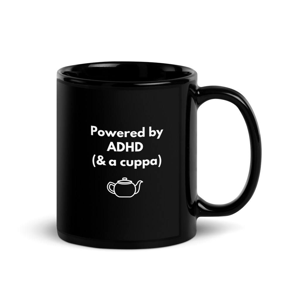 Powered by ADHD (& Cuppa) | Black Glossy Mug | The Neurospicy Store