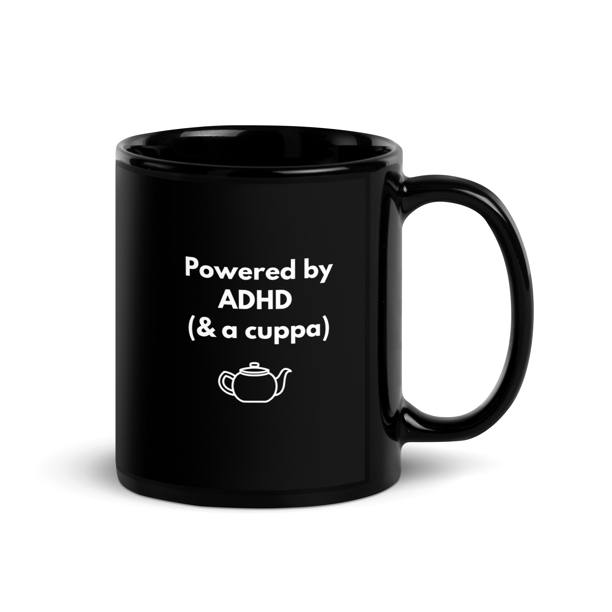 Powered by ADHD (& Cuppa) | Black Glossy Mug | The Neurospicy Store