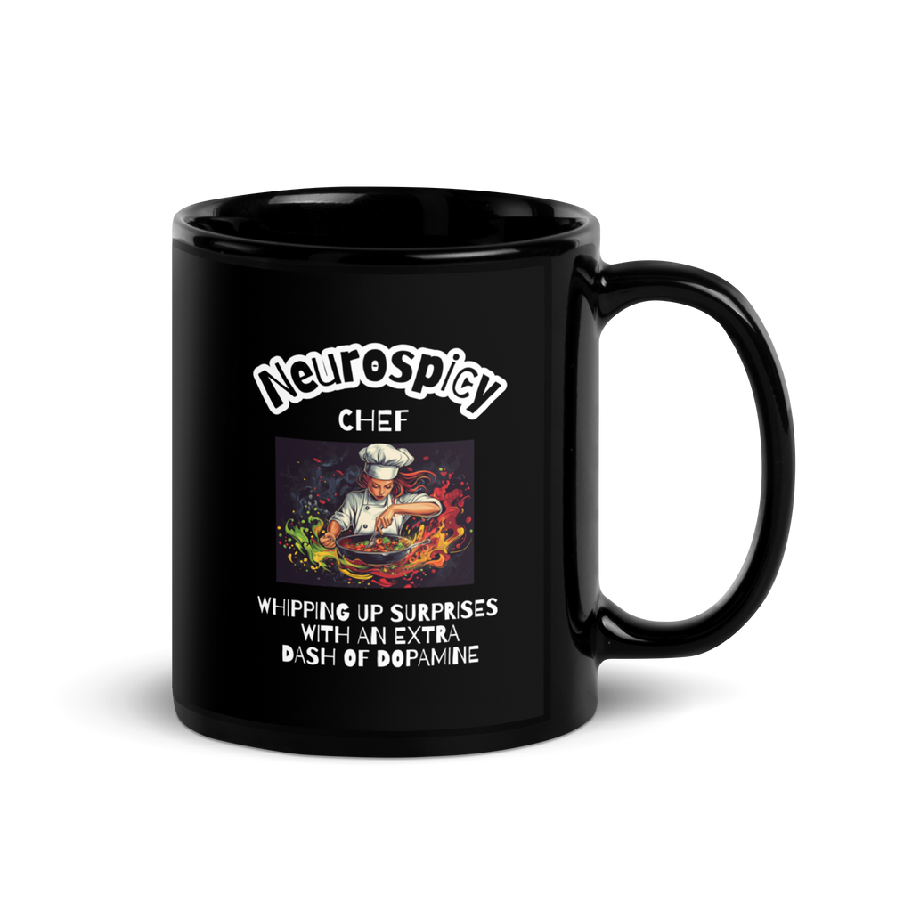 Neurospicy Chef |Black Glossy Mug | Dopamine Brain Gift black-glossy-mug-black-11-oz-handle-on-right-67d9f5a0a6a93 Kitchen & Dining > Drinkware > Mugs