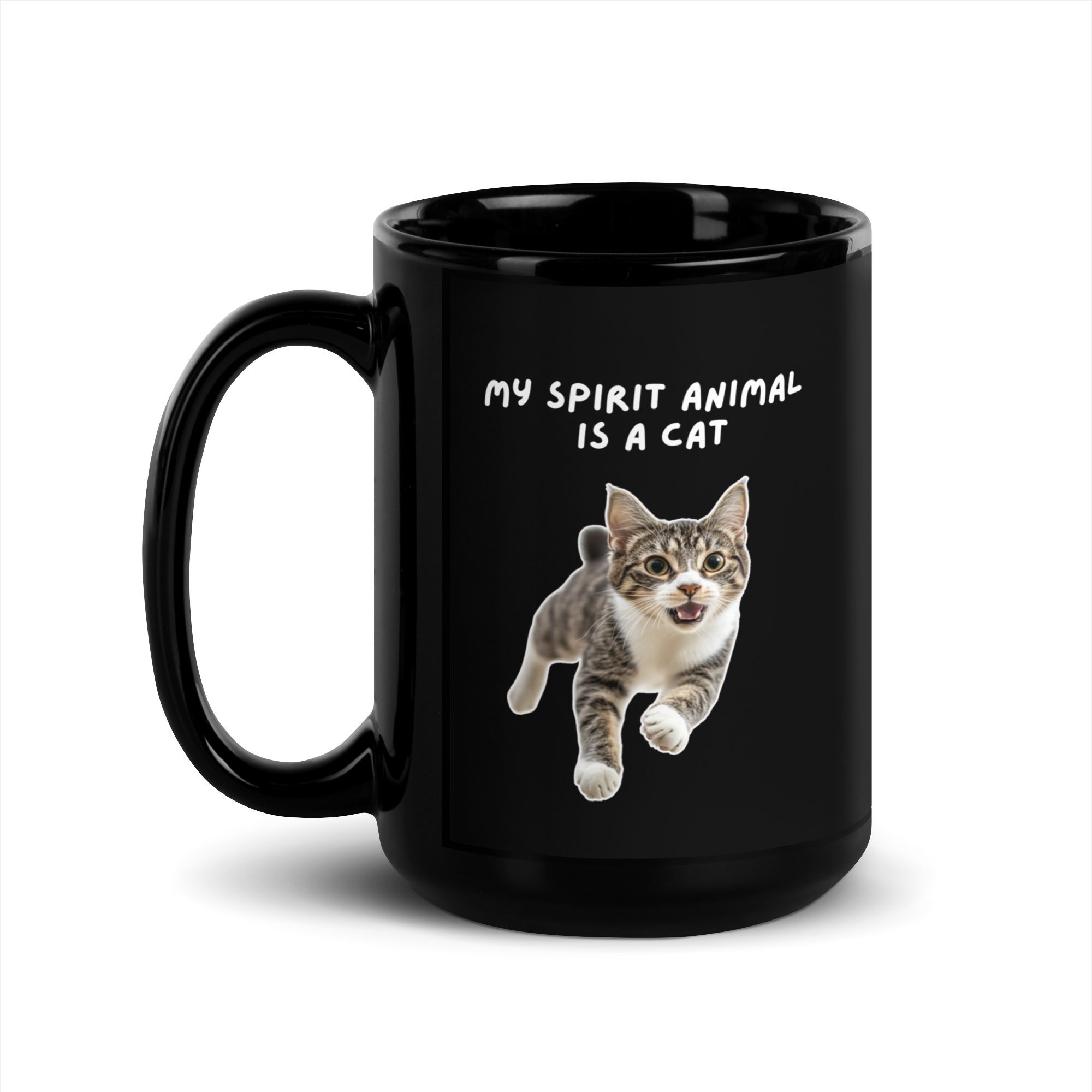 My Spirit Animal Is A Cat | Black Glossy Mug | The Neurospicy Store 15 oz
