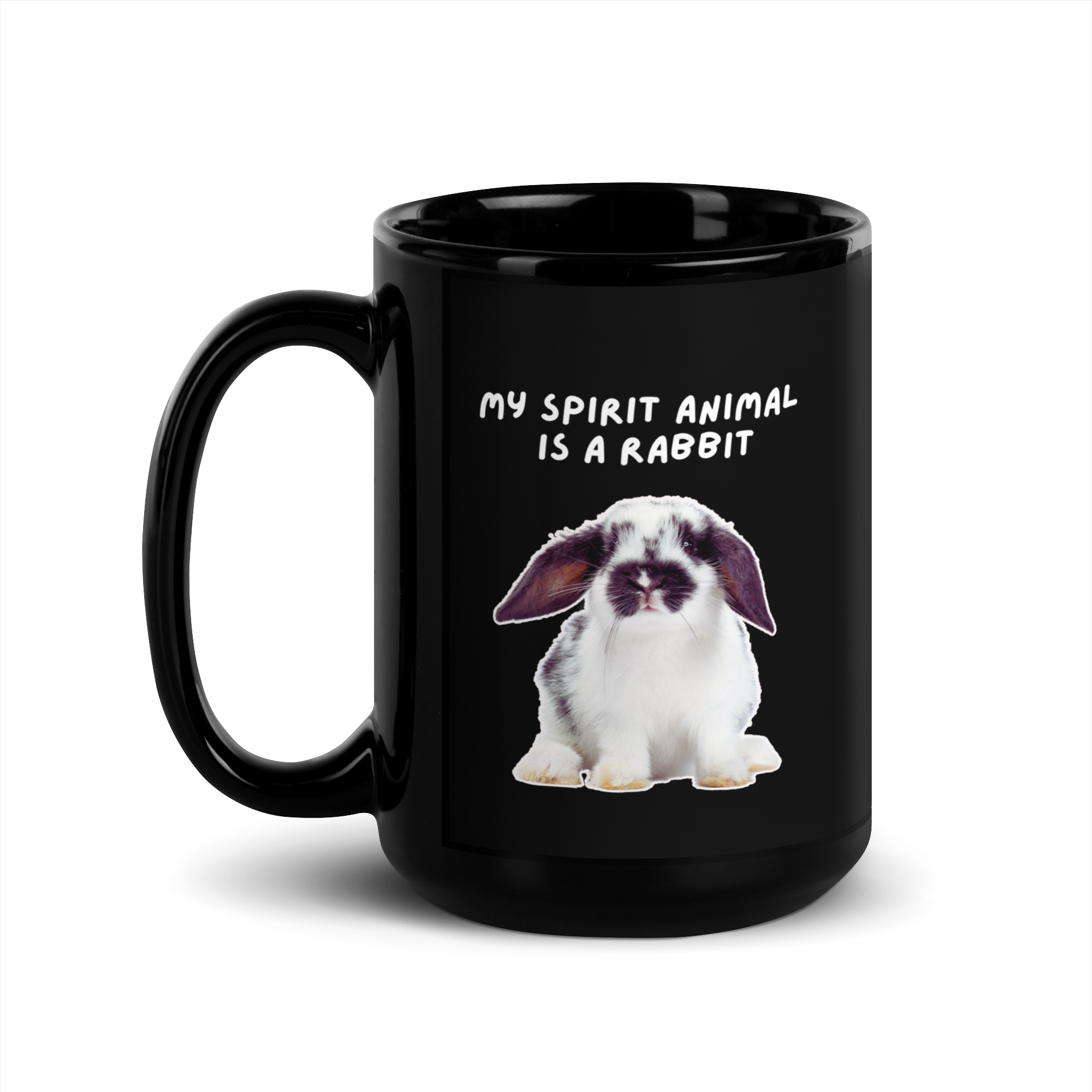 My Spirit Animal Is A Rabbit | Black Glossy Mug | The Neurospicy Store 15 oz