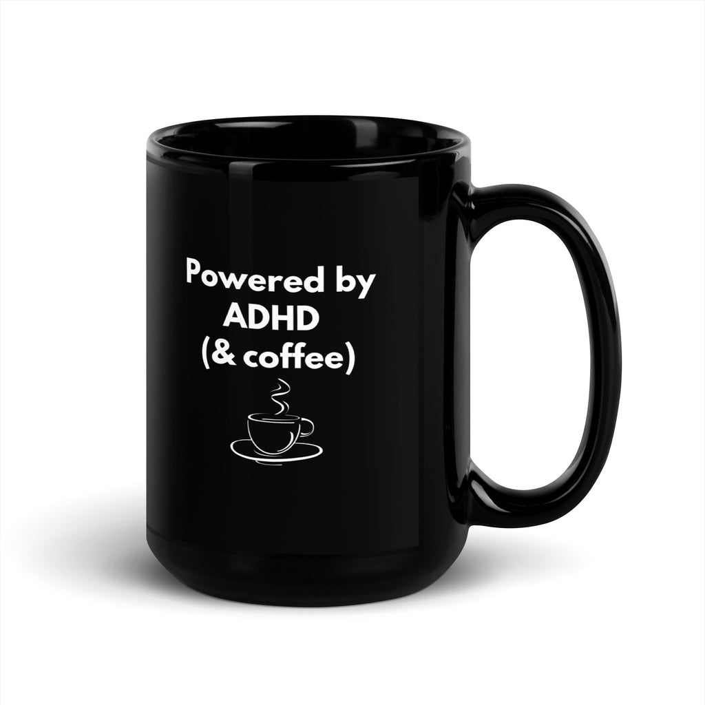 Powered by ADHD (& Coffee) | Black Glossy Mug | The Neurospicy Store