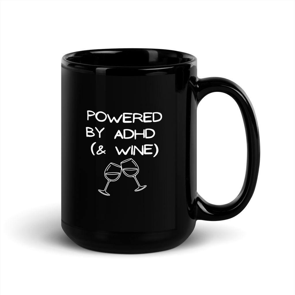 Powered by ADHD (& Wine) | Black Glossy Mug | The Neurospicy Store