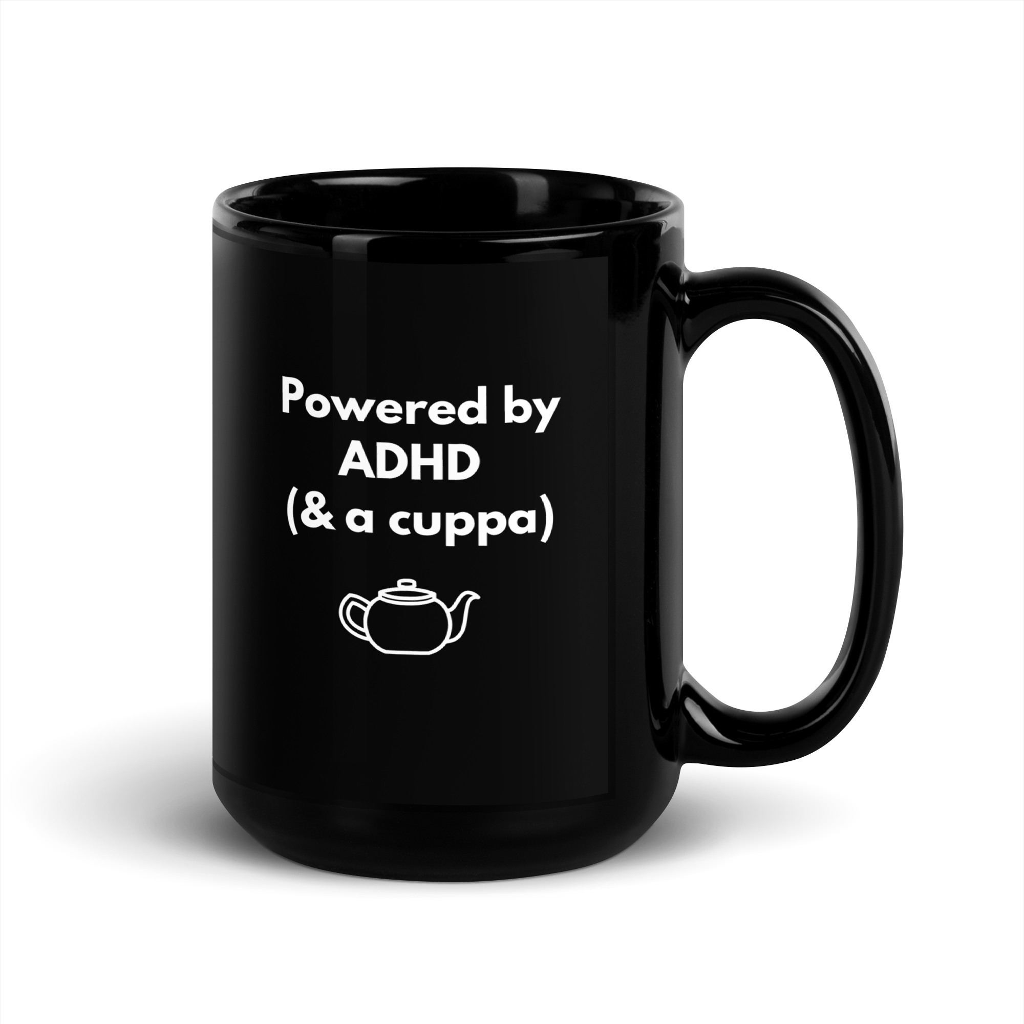 Powered by ADHD (& Cuppa) | Black Glossy Mug | The Neurospicy Store