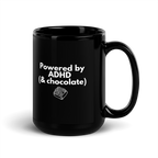 Powered by ADHD (& Chocolate) | Black Glossy Mug | The Neurospicy Store