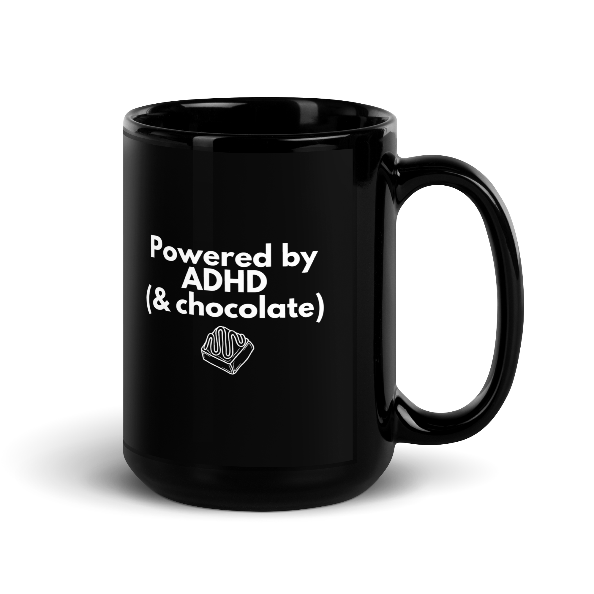 Powered by ADHD (& Chocolate) | Black Glossy Mug | The Neurospicy Store