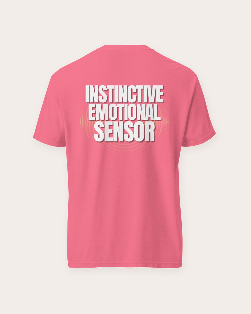 Instinctive Emotional Sensor tee in Crunchberry, flat back view of the print