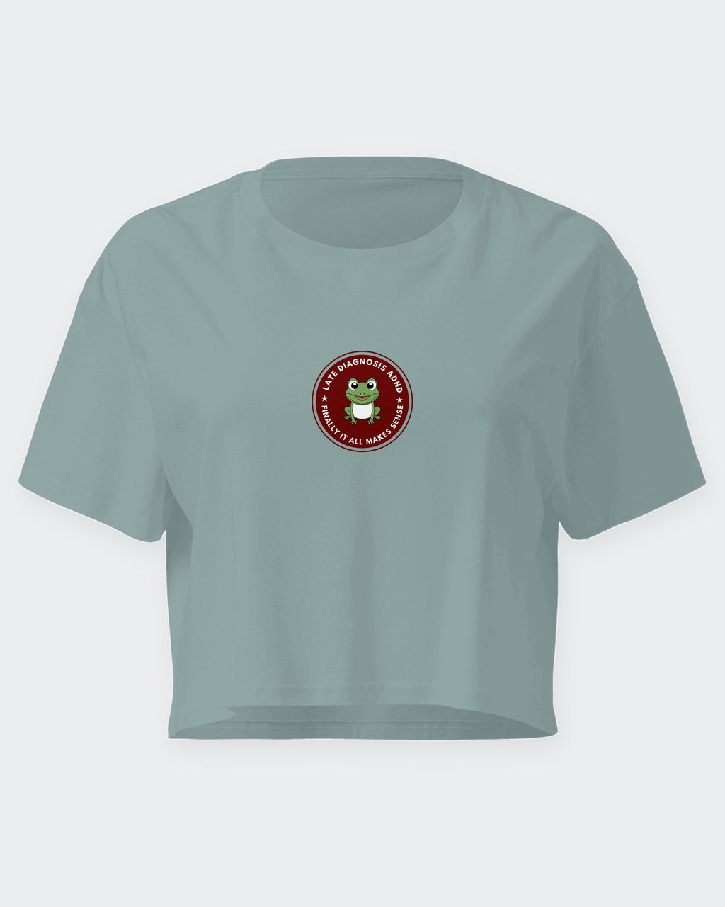 Finally ... ADHD embroidered crop top in Mineral, flat front view