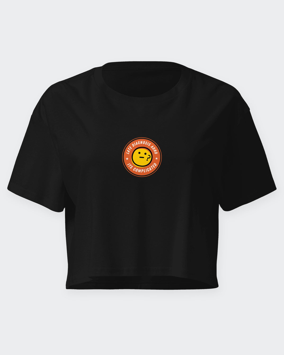 It's Complicated (ADHD) embroidered crop top in Black, flat front view