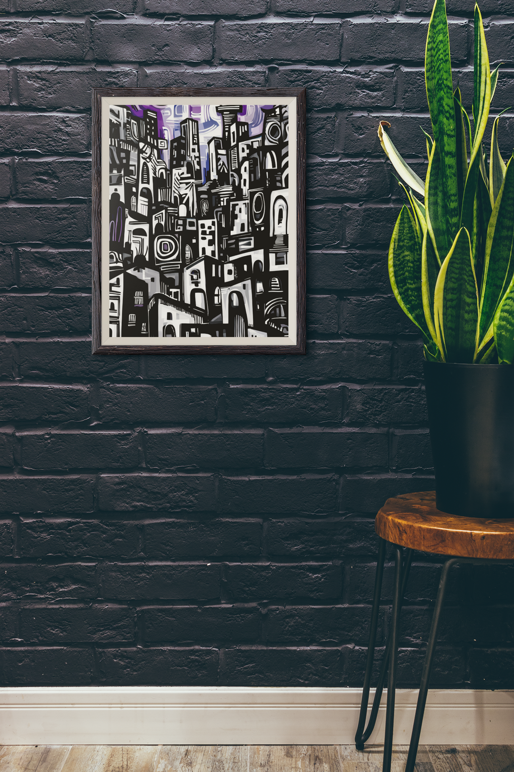 Abstract Cityscape | Semi-Glossy Poster Framed | The Pattern Library