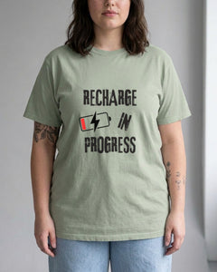 Recharge in Progress | Unisex Garment-Dyed Heavyweight Tee | Sass & Spoons, product photo