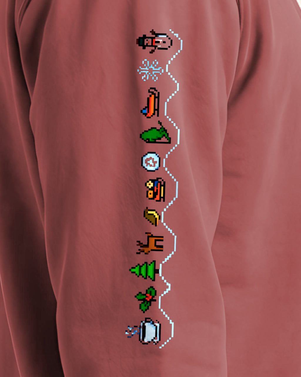 Christmas Sleeve Glitch sweatshirt printed sleeve, Crimson