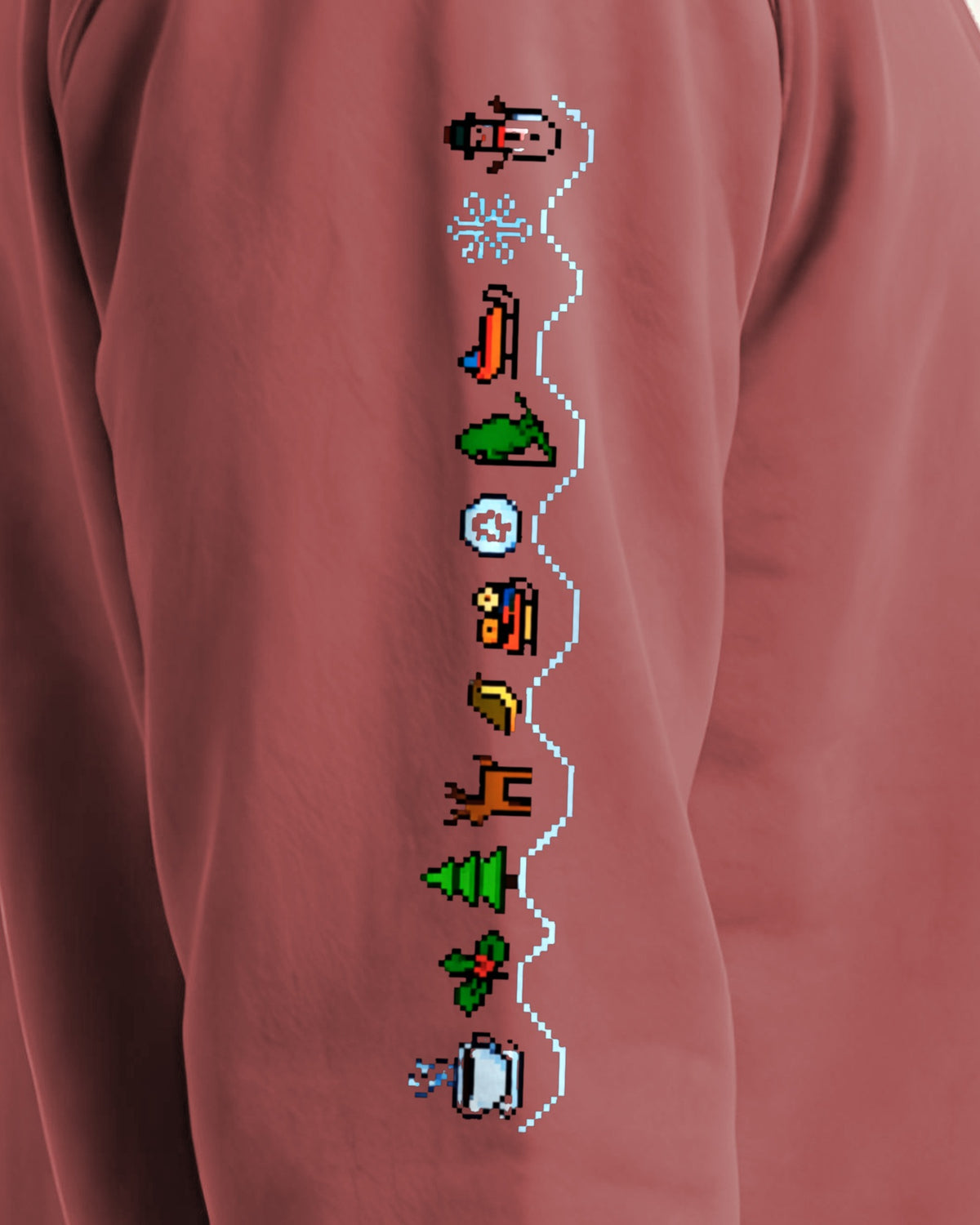 Christmas Sleeve Glitch sweatshirt printed sleeve, Crimson
