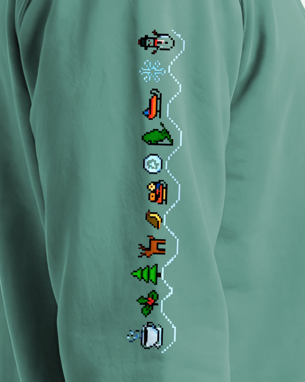 Christmas Sleeve Glitch sweatshirt printed sleeve, Seafoam