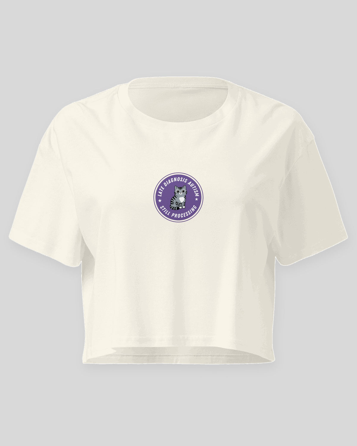 Still Processing (Autism) embroidered crop top in Natural, flat front view