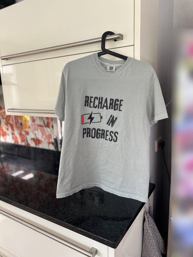 Recharge in Progress garment-dyed tee, Bay, photographed by its owner