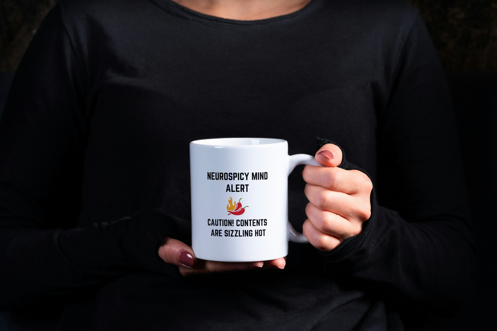 Neurospicy Mind Alert Caution! Contents Are Sizzling Hot | White Glossy Mug | The Neurospicy Store