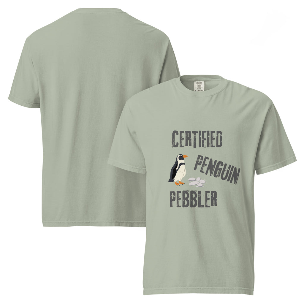 Certified Penguin Pebbler | Unisex Garment-Dyed Heavyweight Tee | Sass & Spoons unisex-garment-dyed-heavyweight-t-shirt-bay-front-and-back-69fa0da579302 T-Shirt