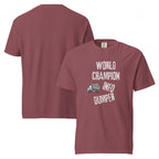 Champion Info-Dumper | Unisex Garment-Dyed Heavyweight Tee | Sass & Spoons unisex-garment-dyed-heavyweight-t-shirt-brick-front-and-back-69fa0ac257d7a T-Shirt