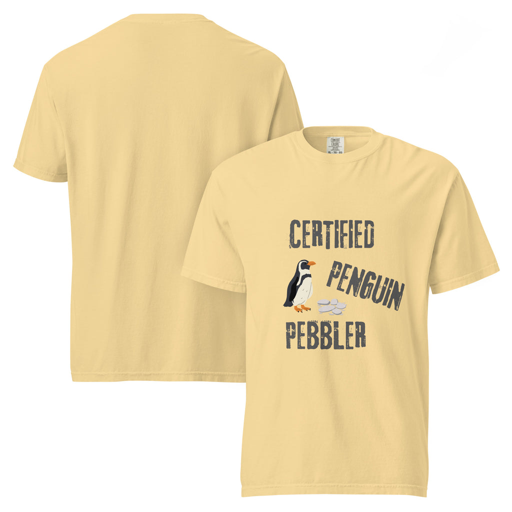 Certified Penguin Pebbler | Unisex Garment-Dyed Heavyweight Tee | Sass & Spoons unisex-garment-dyed-heavyweight-t-shirt-butter-front-and-back-69fa0da57996c T-Shirt