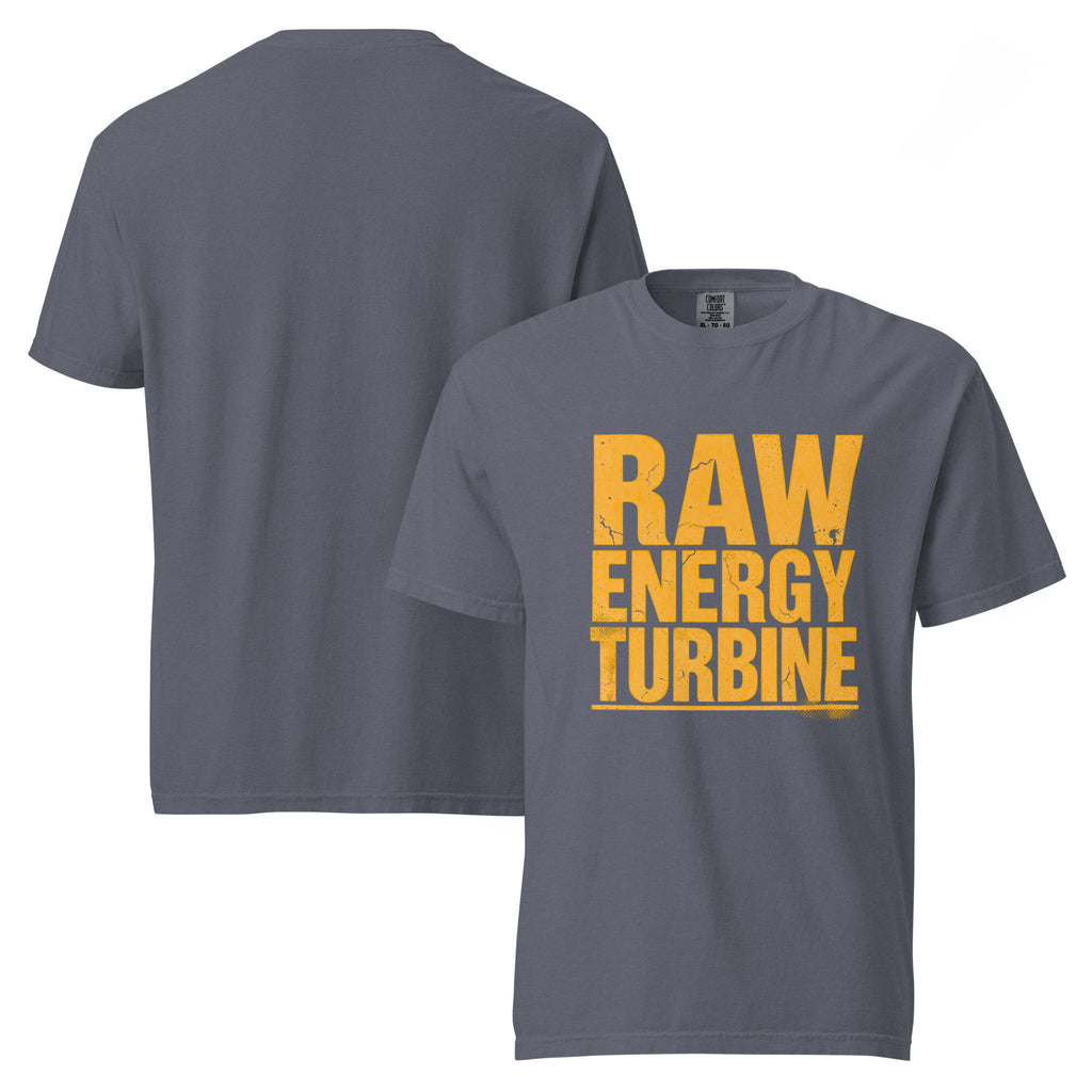 Raw Energy Turbine | Unisex Garment-Dyed Heavyweight T-Shirt | Zero Apologies unisex-garment-dyed-heavyweight-t-shirt-denim-front-and-back-6a67778497550 T-Shirt
