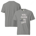 Champion Info-Dumper | Unisex Garment-Dyed Heavyweight Tee | Sass & Spoons unisex-garment-dyed-heavyweight-t-shirt-grey-front-and-back-69fa0ac257ee3 T-Shirt