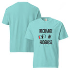 Recharge in Progress | Unisex Garment-Dyed Heavyweight Tee | Sass & Spoons unisex-garment-dyed-heavyweight-t-shirt-lagoon-blue-front-and-back-69fa09a45c42d T-Shirt