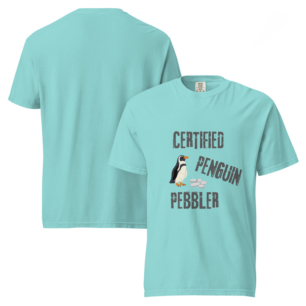 Certified Penguin Pebbler | Unisex Garment-Dyed Heavyweight Tee | Sass & Spoons unisex-garment-dyed-heavyweight-t-shirt-lagoon-blue-front-and-back-69fa0da579b2d T-Shirt
