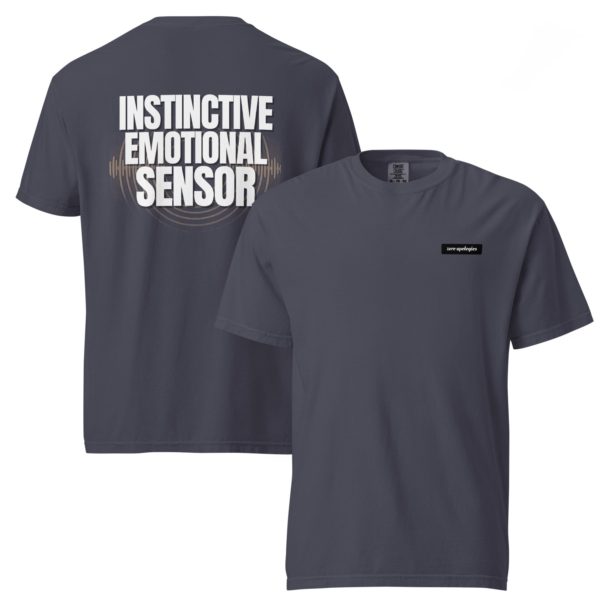 Emotional Sensor | Unisex Garment-Dyed T-Shirt| Zero Apologies unisex-garment-dyed-heavyweight-t-shirt-navy-front-and-back-6a58fb12694b1