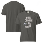Champion Info-Dumper | Unisex Garment-Dyed Heavyweight Tee | Sass & Spoons unisex-garment-dyed-heavyweight-t-shirt-pepper-front-and-back-69fa0ac258059 T-Shirt