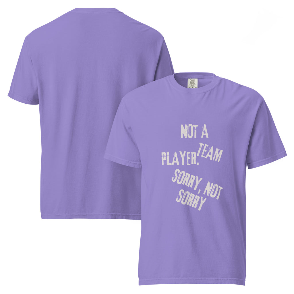 Not a Team Player | Unisex Garment-Dyed Heavyweight T-Shirt | Sass & Spoons unisex-garment-dyed-heavyweight-t-shirt-violet-front-and-back-69fa08310c7a5 T-Shirt