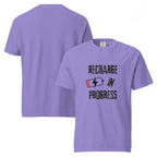 Recharge in Progress | Unisex Garment-Dyed Heavyweight Tee | Sass & Spoons unisex-garment-dyed-heavyweight-t-shirt-violet-front-and-back-69fa09a45c53b T-Shirt