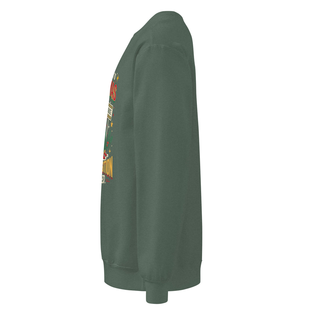 Christmas Countdown: Brace Position sweatshirt in Blue Spruce, left side