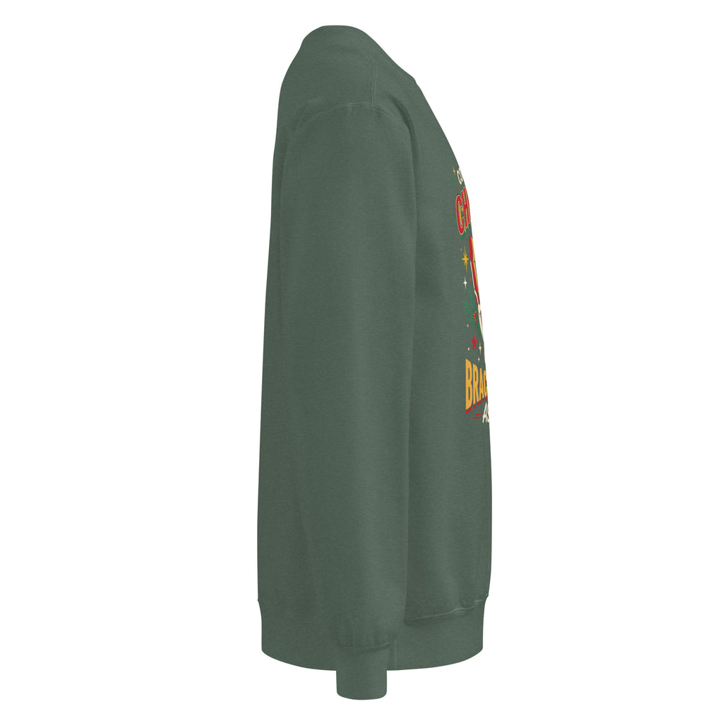 Christmas Countdown: Brace Position sweatshirt in Blue Spruce, right side