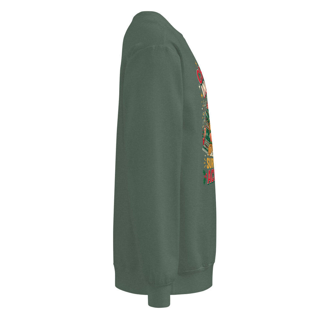 Christmas Incoming: Survival Plan Activated sweatshirt in Blue Spruce, right side