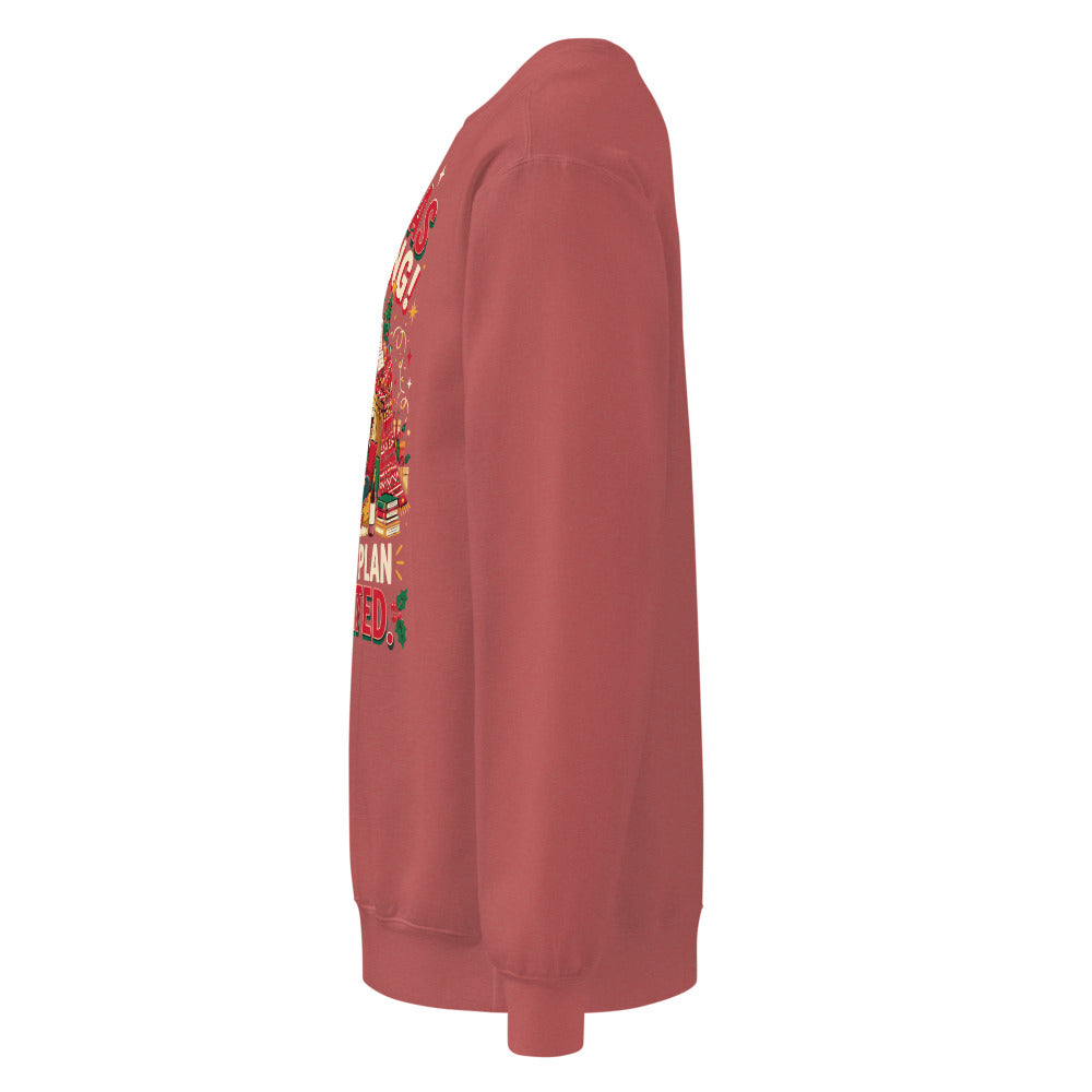 Christmas Incoming: Survival Plan Activated sweatshirt in Crimson, left side view of the printed design
