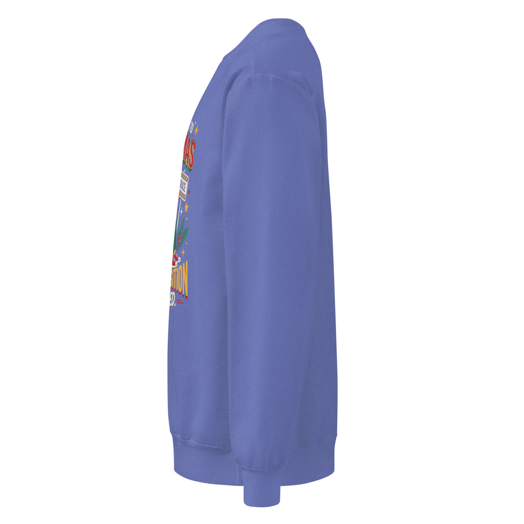 Christmas Countdown: Brace Position sweatshirt in Flo Blue, left side