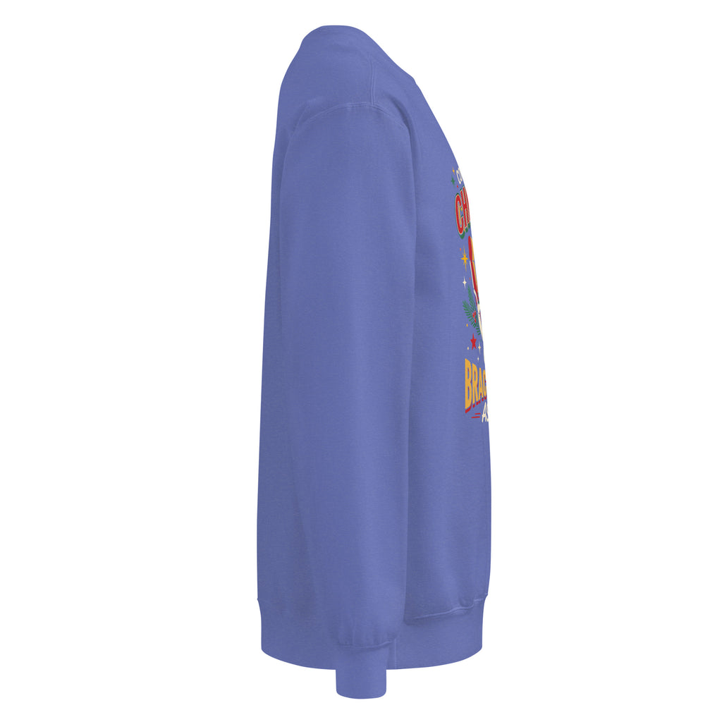 Christmas Countdown: Brace Position sweatshirt in Flo Blue, right side