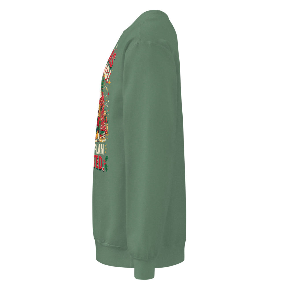Christmas Incoming: Survival Plan Activated sweatshirt in Light Green, left side view of the printed design