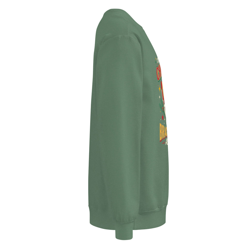 Christmas Countdown: Brace Position sweatshirt in Light Green, right side